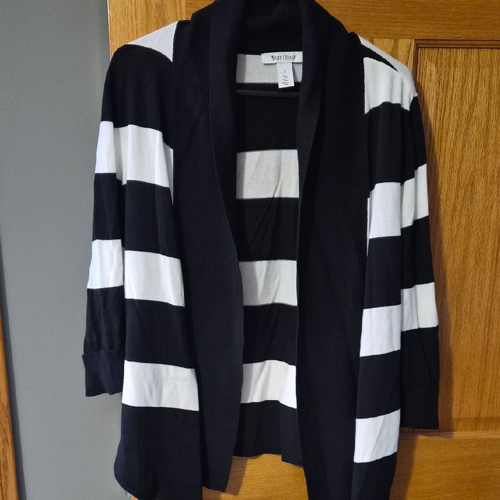 Classic Black and White Striped Cardigan
